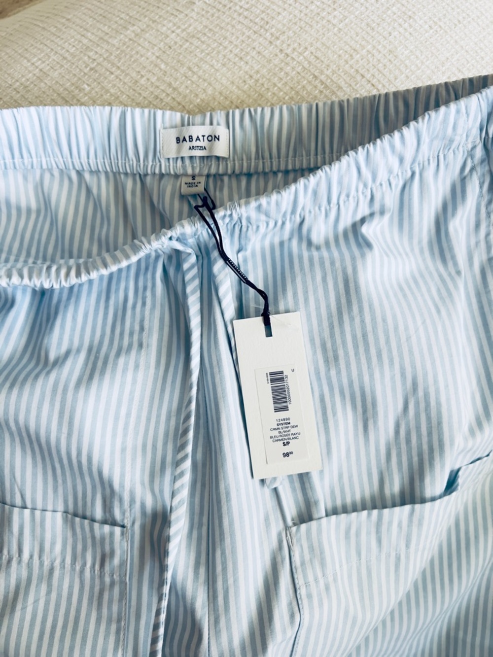 NWT ARITIZIA Light Blue Pinstripe Drawstring Wide-Leg Pants - Small - Picture 4 of 6